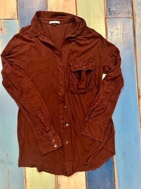 James Perse Los Angeles Women's Size 1 Burgundy Supima Cotton Button Down Shirt